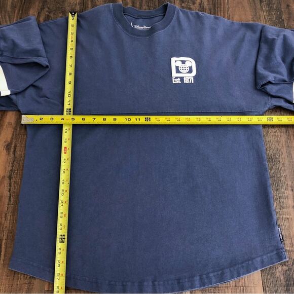 Disney Parks Spirit Jersey Puff Print Varsity Stripe Sleeve Size Medium Blue Whi - Picture 13 of 16